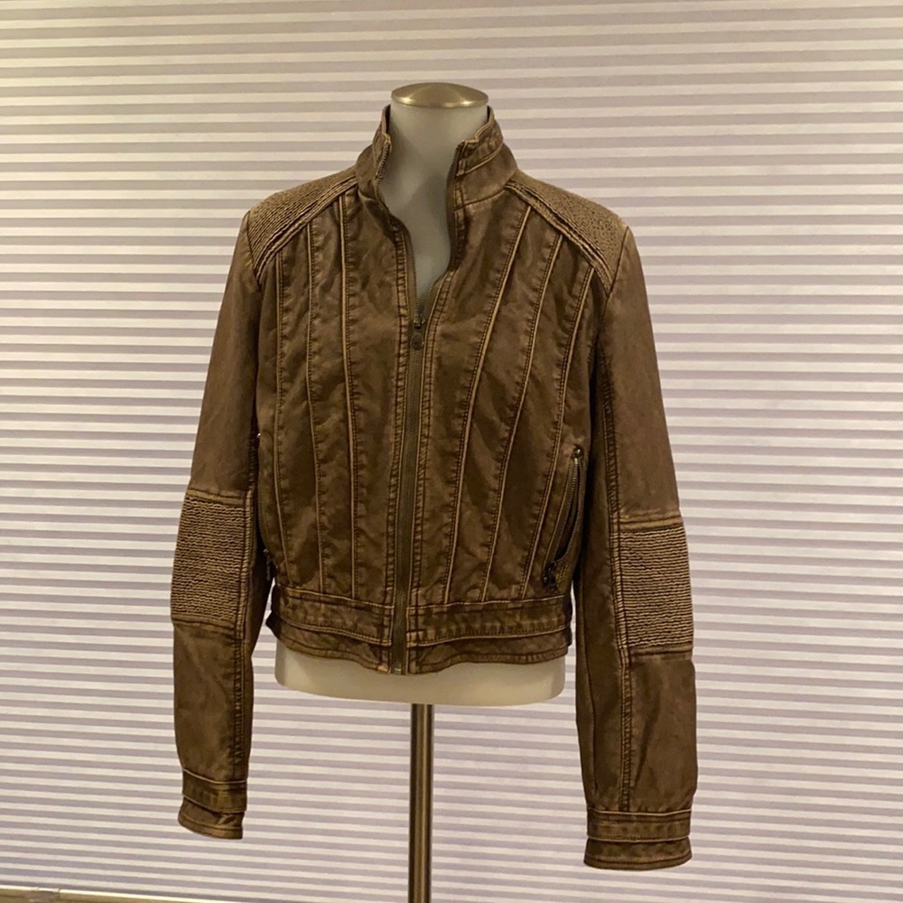 Vegan leather mocha brown moto jacket